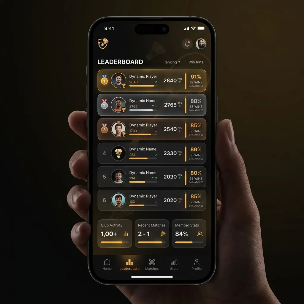 Smash & Dash Club app leaderboard mockup